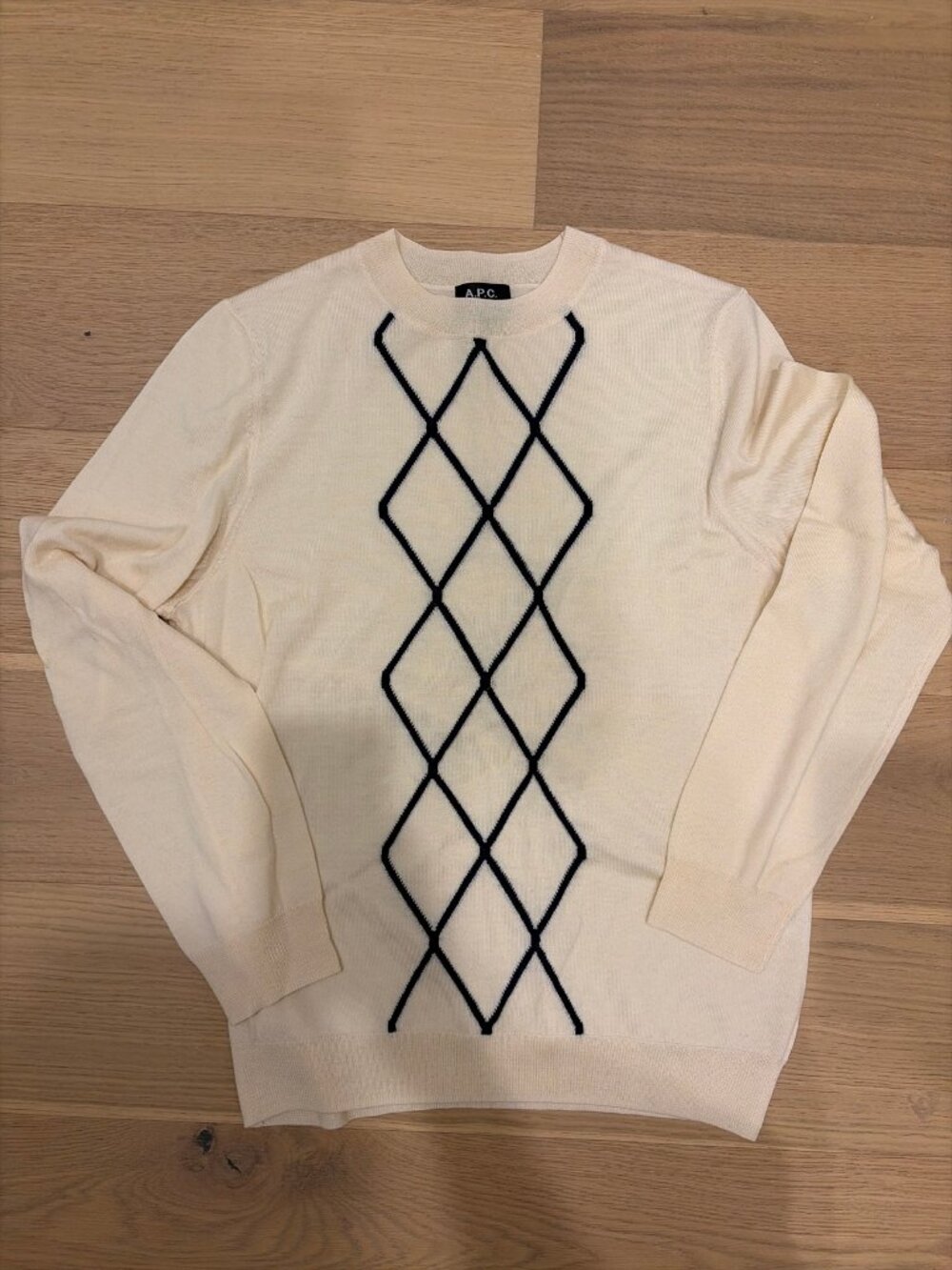 A.P.C. Diamond Knit Crewneck Sweater Mens L Cream Navy